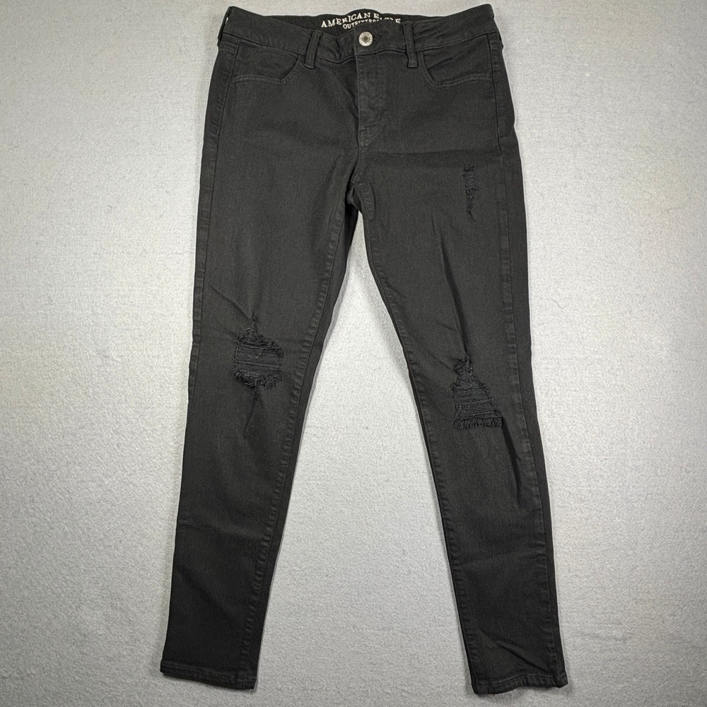 American Eagle Jeans Women 10 Super Stretch‎ Distressed Ripped Denim Skinny